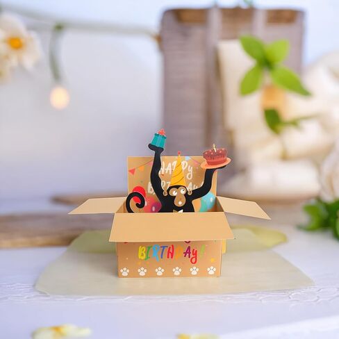 Funny Monkey Birthday Card with 3D Pop-Up Design - Happy Birthday Party Decoration, Christmas Card with Envelope/Handles Unique Christmas Gift for Friends in Saudi Arabia