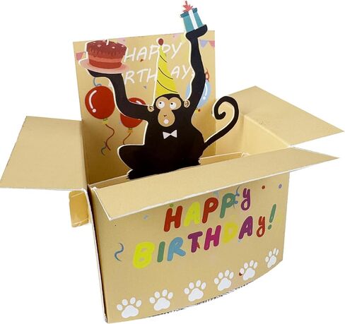 Funny Monkey Birthday Card with 3D Pop-Up Design - Happy Birthday Party Decoration, Christmas Card with Envelope/Handles Unique Christmas Gift for Friends in Saudi Arabia