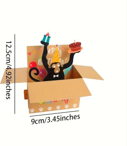 Funny Monkey Birthday Card with 3D Pop-Up Design - Happy Birthday Party Decoration, Christmas Card with Envelope/Handles Unique Christmas Gift for Friends in Saudi Arabia