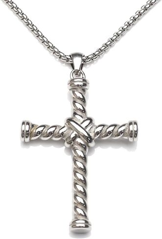 Cable Cross Pendant Necklace Antique Overlap Fashion Twisted Wire Necklaces Jewelry for Women Men Gift in Kuwait