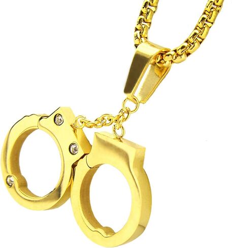 Hip Hop Jewelry Rapper Style Stainless Steel Handcuff Pendant & 3mm 24" Rolo Link Chain Necklace Gift in Kuwait