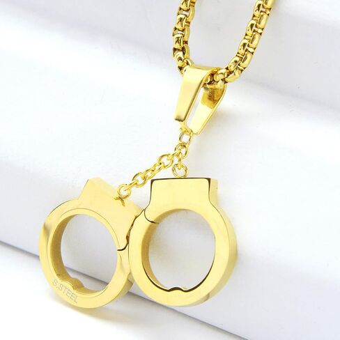 Hip Hop Jewelry Rapper Style Stainless Steel Handcuff Pendant & 3mm 24" Rolo Link Chain Necklace Gift in Kuwait
