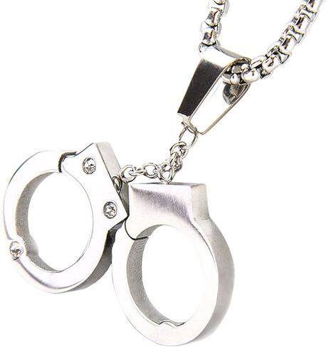 Hip Hop Jewelry Rapper Style Stainless Steel Handcuff Pendant & 3mm 24" Rolo Link Chain Necklace Gift in Kuwait