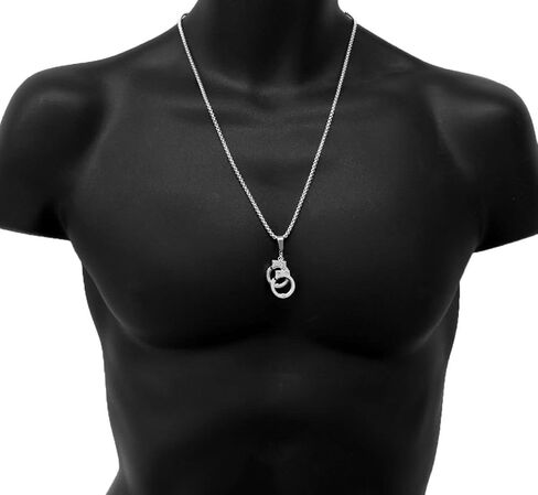 Hip Hop Jewelry Rapper Style Stainless Steel Handcuff Pendant & 3mm 24" Rolo Link Chain Necklace Gift in Kuwait