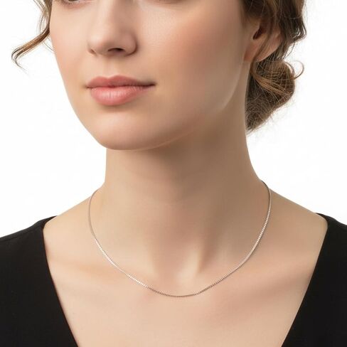 925 Sterling Silver Box Chain Necklace 0.8mm - 16 18 20 22 24 Inch - Thin Square Link Chain for Men Women in Saudi Arabia