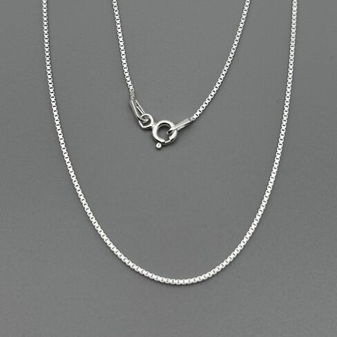 925 Sterling Silver Box Chain Necklace 0.8mm - 16 18 20 22 24 Inch - Thin Square Link Chain for Men Women in Saudi Arabia