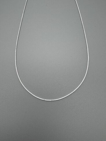 925 Sterling Silver Box Chain Necklace 0.8mm - 16 18 20 22 24 Inch - Thin Square Link Chain for Men Women in Saudi Arabia