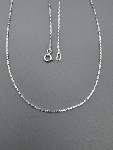 925 Sterling Silver Box Chain Necklace 0.8mm - 16 18 20 22 24 Inch - Thin Square Link Chain for Men Women in Saudi Arabia