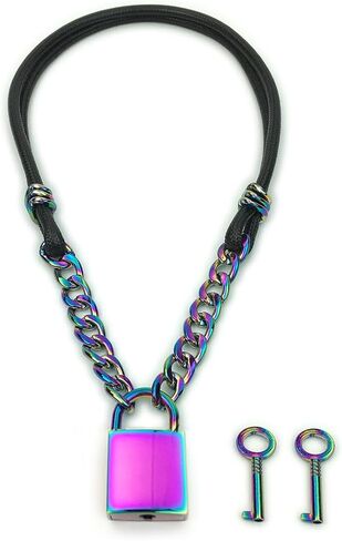 Succuba Braided Wax Rope Metal Chain Padlock Choker Collar Necklace with Lock and Key For Women and Men in Kuwait