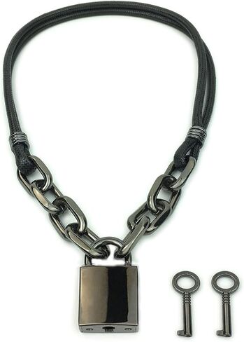 Succuba Braided Wax Rope Metal Chain Padlock Choker Collar Necklace with Lock and Key For Women and Men in Saudi Arabia