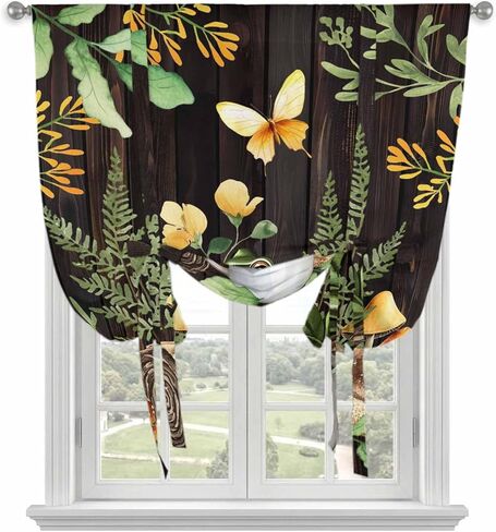 الضفدع الأخضر ربط الستائر للنافذة، فراشة النباتات الزهور الفطر القهوة البني الحراري معزول بالون الظل قابل للتعديل قضيب جيب الستائر الستارة لوحات للمطبخ الحمام مقهى 52 بوصة × 63 بوصة in Saudi Arabia