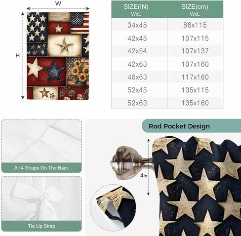 American Flag Tie Up Curtains for Window, Texas Star Farmhouse Sunflowers Blue Red Thermal Insulated Balloon Shade Adjustable Rod Pocket Curtains Valance Panels for Kitchen Bathroom Café 34'' x 45'' in Saudi Arabia