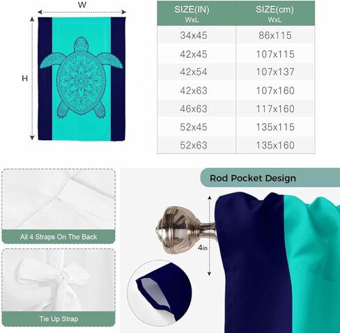 Turtle Mandalas Tie Up Curtains for Window, Boho Modern Abstract Blue Stripe Summer Thermal Insulated Balloon Shade Adjustable Rod Pocket Curtains Valance Panels for Kitchen Bathroom Café 34'' x 45'' in Saudi Arabia
