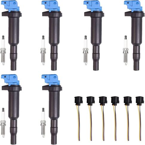 ENA Set of 6 Blue Ignition Coil with 6 Platinum Spark Plug and 6 Connector Compatible with BMW ActiveHybrid 5 ActiveHybrid 7 M235i M235i xDrive X5 X6 3.0L 4.4L Replacement for UF592 in Saudi Arabia