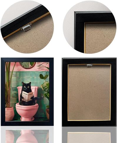 مؤطرة الأسود القط الحمام جدار الفن العصرية جرلي قماش طباعة مضحك القط القراءة الوردي المرحاض ديكور مزرعة صورة جدار ديكور in Kuwait