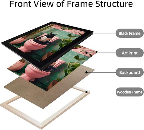 مؤطرة الأسود القط الحمام جدار الفن العصرية جرلي قماش طباعة مضحك القط القراءة الوردي المرحاض ديكور مزرعة صورة جدار ديكور in Kuwait