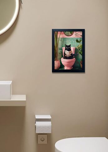 مؤطرة الأسود القط الحمام جدار الفن العصرية جرلي قماش طباعة مضحك القط القراءة الوردي المرحاض ديكور مزرعة صورة جدار ديكور in Kuwait