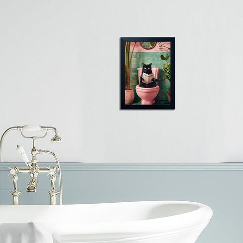 مؤطرة الأسود القط الحمام جدار الفن العصرية جرلي قماش طباعة مضحك القط القراءة الوردي المرحاض ديكور مزرعة صورة جدار ديكور in Kuwait