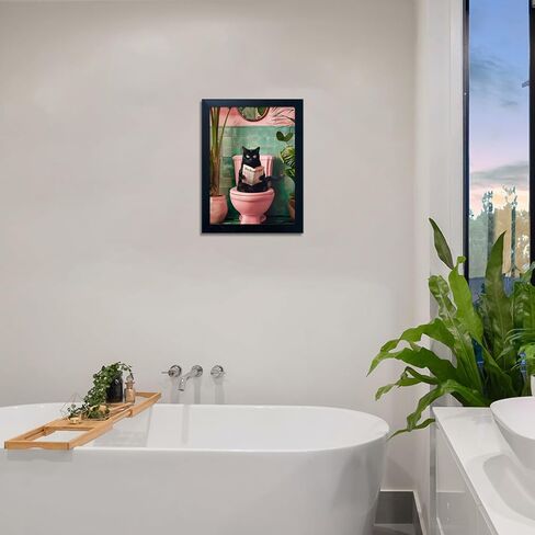 مؤطرة الأسود القط الحمام جدار الفن العصرية جرلي قماش طباعة مضحك القط القراءة الوردي المرحاض ديكور مزرعة صورة جدار ديكور in Kuwait