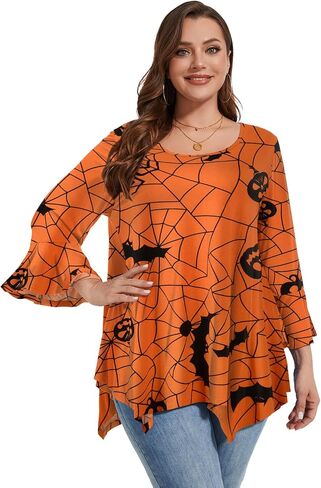 LARACE 3/4 Sleeve Womens Tops Plus Size Crew Neck Tunic Tops Dressy Casual Ruffle Sleeve Shirts Blouses in Saudi Arabia