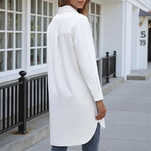 Women Oversized Button Down Shirt Dress Long Sleeve Solid Blouse with Side Pockets Casual Tunic Top in Saudi Arabia