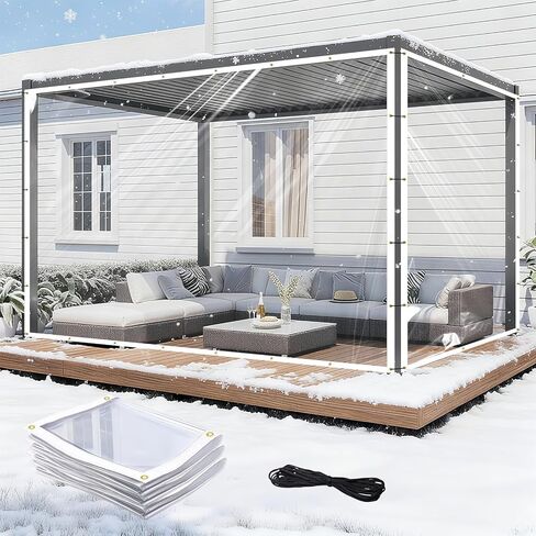 قماش القنب الشفاف مقاس 8x10 أقدام شديد التحمل مقاوم للماء مع الحلقات، غطاء من القماش المشمع من الفينيل PVC 14 مل في الهواء الطلق مقاوم للرياح غطاء قماش شفاف للفناء والشرفة والحديقة والبيت الزجاجي للتخييم حظيرة الدجاج in Kuwait