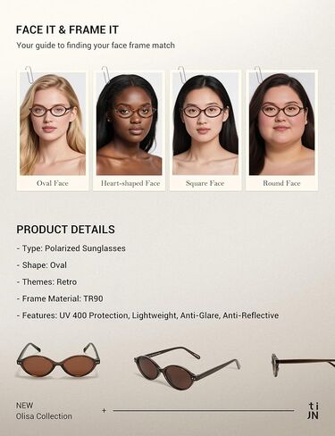 نظارات شمسية TIJN Olisa Retro بيضاوية للنساء والرجال - حماية مستقطبة من الأشعة فوق البنفسجية 400، إطار أنيق خفيف الوزن، نظارات شمسية عصرية in Kuwait