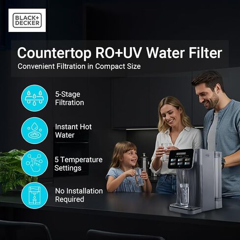 BLACK+DECKER Countertop RO+UV Water Filter | Hot and Ambient Water | 5-Stage Filtration System with Remineralization | IAPMO Tested and NSF Certified | No Installation Required | Portable water Filter in Kuwait