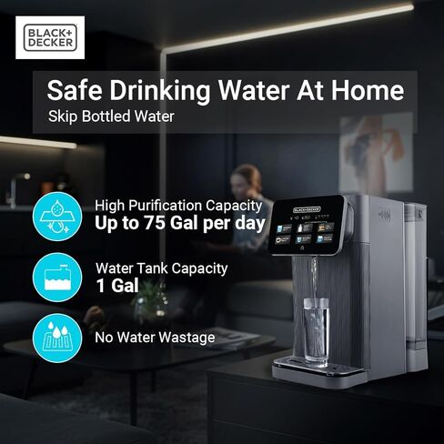 BLACK+DECKER Countertop RO+UV Water Filter | Hot and Ambient Water | 5-Stage Filtration System with Remineralization | IAPMO Tested and NSF Certified | No Installation Required | Portable water Filter in Kuwait