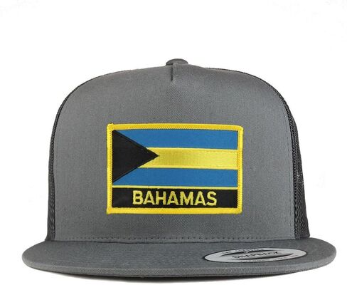 Trendy Apparel Shop Bahamas Flag 5 Panel Flatbill Trucker Mesh Snapback Cap in Saudi Arabia