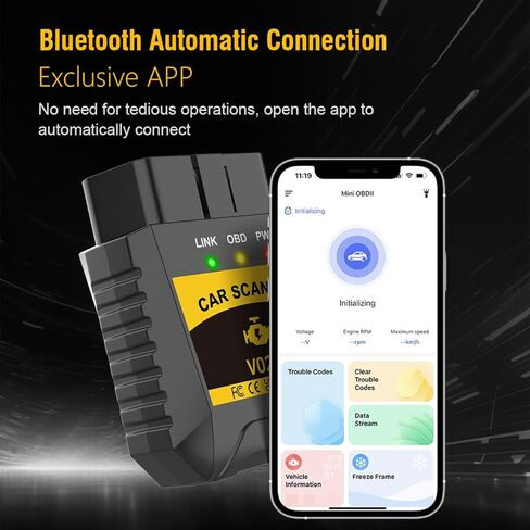 Mini OBDII Car Scanner,Car Wireless Check Engine Light Code Reader,for Performance Test,Clear Error Code & Live Data Reset,for iPhone iOS Android,Compatible with 1996+ OBDII Vehicles in Saudi Arabia