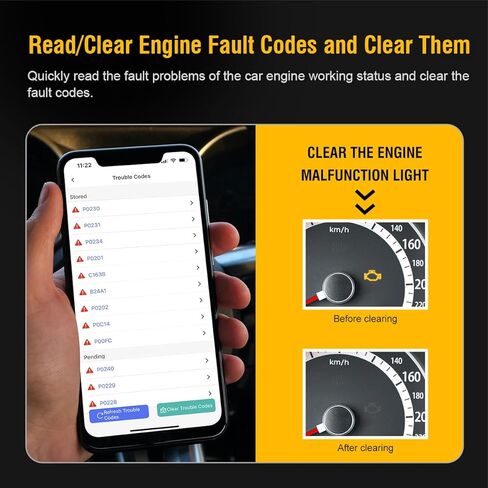 Mini OBDII Car Scanner,Car Wireless Check Engine Light Code Reader,for Performance Test,Clear Error Code & Live Data Reset,for iPhone iOS Android,Compatible with 1996+ OBDII Vehicles in Saudi Arabia