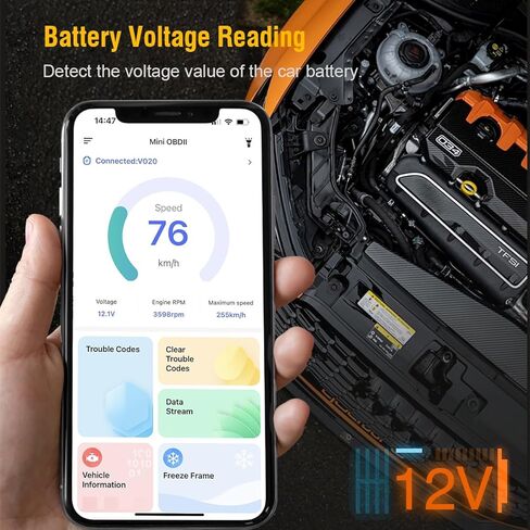 Mini OBDII Car Scanner,Car Wireless Check Engine Light Code Reader,for Performance Test,Clear Error Code & Live Data Reset,for iPhone iOS Android,Compatible with 1996+ OBDII Vehicles in Saudi Arabia