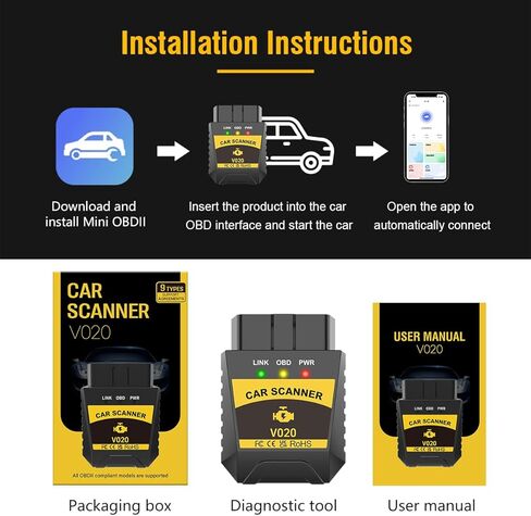 Mini OBDII Car Scanner,Car Wireless Check Engine Light Code Reader,for Performance Test,Clear Error Code & Live Data Reset,for iPhone iOS Android,Compatible with 1996+ OBDII Vehicles in Saudi Arabia