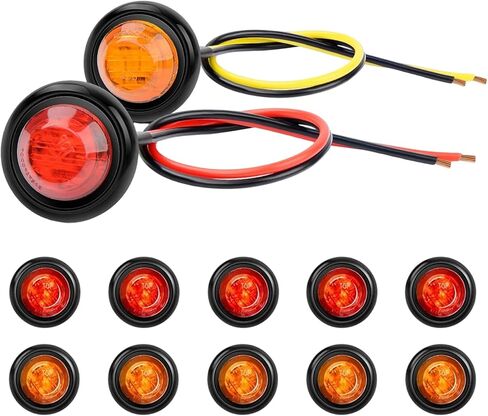 مصباح LED صغير دائري فائق السطوع 3/4 بوصة، IP68 مقاوم للماء، 12 فولت تيار مستمر - يستخدم للشاحنات والمقطورات وRVs والحافلات والشاحنات الصغيرة والسفن (12 حزمة، 6 أحمر/6 أصفر) in Kuwait