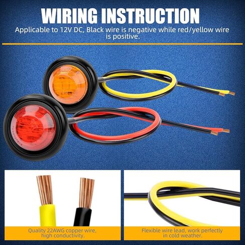 مصباح LED صغير دائري فائق السطوع 3/4 بوصة، IP68 مقاوم للماء، 12 فولت تيار مستمر - يستخدم للشاحنات والمقطورات وRVs والحافلات والشاحنات الصغيرة والسفن (12 حزمة، 6 أحمر/6 أصفر) in Kuwait