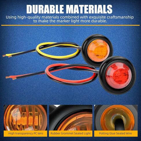 مصباح LED صغير دائري فائق السطوع 3/4 بوصة، IP68 مقاوم للماء، 12 فولت تيار مستمر - يستخدم للشاحنات والمقطورات وRVs والحافلات والشاحنات الصغيرة والسفن (12 حزمة، 6 أحمر/6 أصفر) in Kuwait