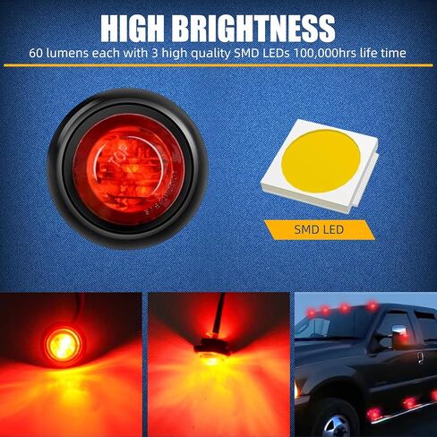 مصباح LED صغير دائري فائق السطوع 3/4 بوصة، IP68 مقاوم للماء، 12 فولت تيار مستمر - يستخدم للشاحنات والمقطورات وRVs والحافلات والشاحنات الصغيرة والسفن (12 حزمة، 6 أحمر/6 أصفر) in Kuwait