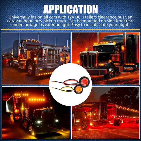 مصباح LED صغير دائري فائق السطوع 3/4 بوصة، IP68 مقاوم للماء، 12 فولت تيار مستمر - يستخدم للشاحنات والمقطورات وRVs والحافلات والشاحنات الصغيرة والسفن (12 حزمة، 6 أحمر/6 أصفر) in Kuwait