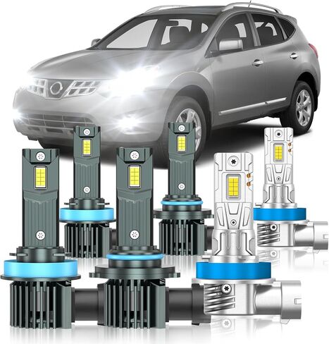 Compatible with Nissan Rogue 2015-2022 Fog Bulbs, High&Low Beam Fog Light Bulbs Combo, 800% Super Bright 6000K Cool White, Plug and Play, Pack of 6 in Kuwait