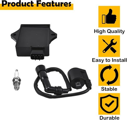 Ignition Coil, CDI Box & Spark Plug Kit Compatible with Yamaha Bear Tracker 250 YFM250X 2001-2004 – Replaces 4XE-85540-00-00, 8-Pin CDI Module in Kuwait