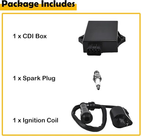 Ignition Coil, CDI Box & Spark Plug Kit Compatible with Yamaha Bear Tracker 250 YFM250X 2001-2004 – Replaces 4XE-85540-00-00, 8-Pin CDI Module in Kuwait