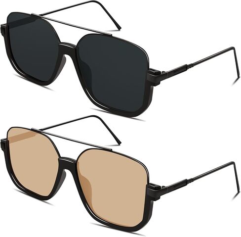 نظارة شمسية GRFISIA ريترو كبيرة الحجم أفياتور للنساء والرجال مربعة 70s عصرية مزدوجة الجسر ظلال حماية من الأشعة فوق البنفسجية 400 in Kuwait