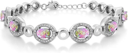 Gem Stone King 7.32 Cttw Pink Moissanite Tennis Bracelet For Women | 925 Sterling Silver | Oval 7X5MM | 7 Inch with 1 Inch Extender in Saudi Arabia