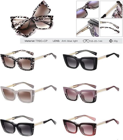 Square Frame Sunglasses Polarized Clip On Tr90 Magnetic Cat Eye Women Driving Sun Glasses Uv400 Acetate Temple in Saudi Arabia