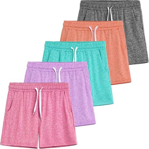 5 Pack Girls Athletic Shorts with Pockets Quick Dry Running Basketball Shorts Kids Short for Sports Workout in Saudi Arabia