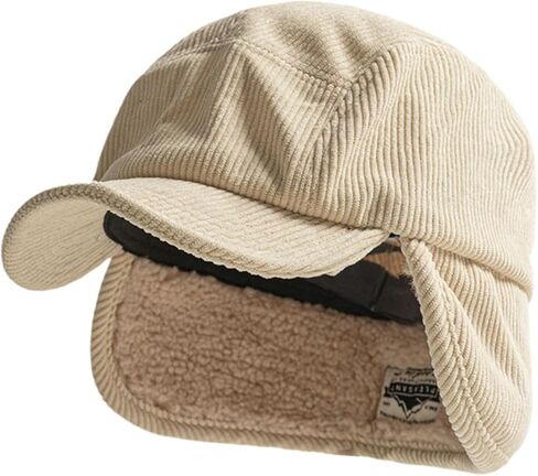 Halemet Women Men Corduroy Baseball Cap Ear Flaps Wide Brim Winter Hat Fleece Trapper Hats Skull Cap Warm Beanie Hats Ski Hat in Kuwait
