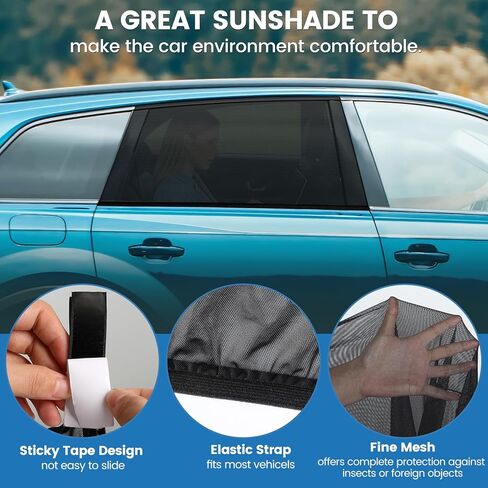 قطعتان من ظلال نوافذ السيارة - عبوتان من ظلال الشمس لنافذة السيارة، نافذة جانبية خلفية من الشمس للحماية من الأشعة فوق البنفسجية وأغطية نوافذ للأطفال/التخييم قابلة للتنفس (28 بوصة × 43 بوصة) in Kuwait