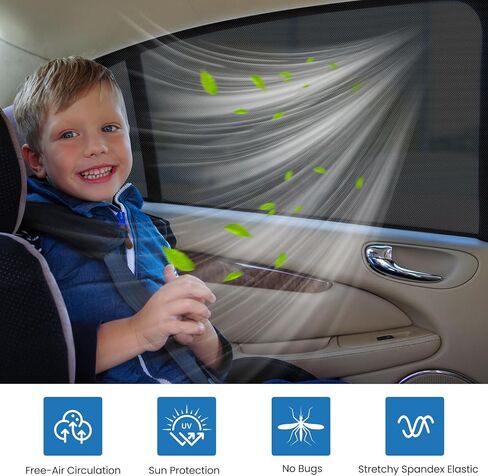 قطعتان من ظلال نوافذ السيارة - عبوتان من ظلال الشمس لنافذة السيارة، نافذة جانبية خلفية من الشمس للحماية من الأشعة فوق البنفسجية وأغطية نوافذ للأطفال/التخييم قابلة للتنفس (28 بوصة × 43 بوصة) in Kuwait