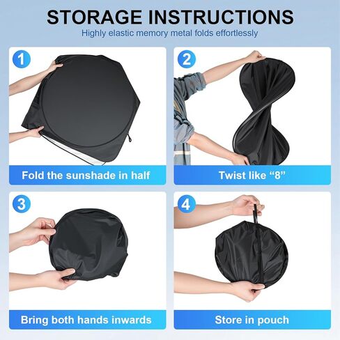 الزجاج الأمامي لظل الشمس للسيارة من JUSTTOP - درع نافذة السيارة الشمسي القابل للطي 300T من القماش الفضي العاكس كتل مادة البوليستر 99٪ من الأشعة فوق البنفسجية، يناسب معظم الزجاج الأمامي (كبير جدًا 65.7 × 37.4 بوصة) in Kuwait